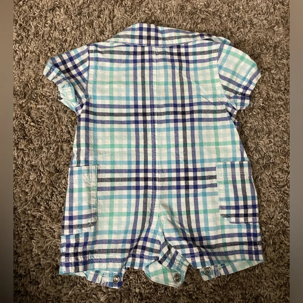 Blue & White Plaid Newborn Short Sleeve/Shorts Romper